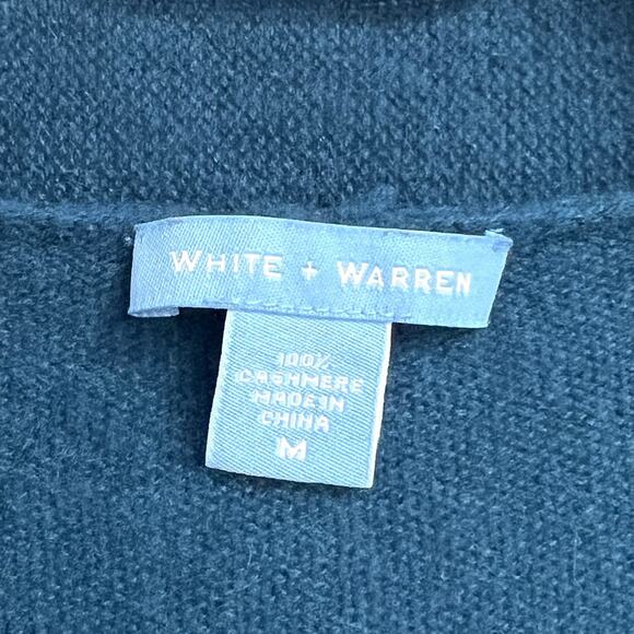 White + Warren Blue Cashmere Open-front Waterfall Long Sleeve Sweater Cardigan M - Picture 3 of 8